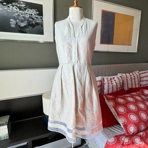 - T Tahari Linen Blend Sleeveless Sheath Dress V-Neck Elegant Beige US 4 - G1893